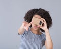 Girl using virtual reality device Royalty Free Stock Photo