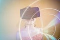 Girl using the virtual reality device Royalty Free Stock Photo