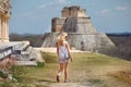 Girl in Uxmal, YucatÃÂ¡n, Mexico, Ruins,  Quintana Roo Royalty Free Stock Photo