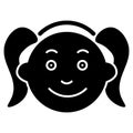 Girl vector icon. Black and white funny little girl face illustration. Solid linear icon of kid.