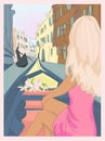 Girl in Venice on Gondola. Royalty Free Stock Photo