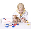 Girl Veterinarian Giving Puppy a Shot in Behind