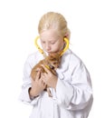 Girl Veterinarian with Puppy Using Stethoscope