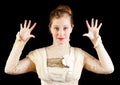 Girl in Victorian dress playing funny Royalty Free Stock Photo