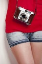 Girl with a vintage camera Royalty Free Stock Photo