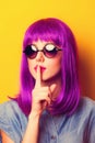 Girl with violet hair and sunglasses Royalty Free Stock Photo