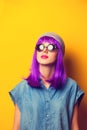 Girl with violet hair in sunglasses Royalty Free Stock Photo