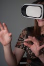 Girl in a virtual reality head set Royalty Free Stock Photo