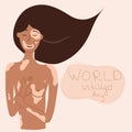 A girl with vitiligo hugs her body. Spot with hand-written inscription World vitiligo day Royalty Free Stock Photo