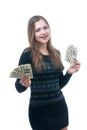 Girl with wad of money in her hands Royalty Free Stock Photo