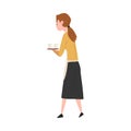 Girl Waitress Character Carrying Cup of Coffee, Restaurant or Cafe Worker in Uniform Vector Illustration