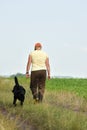 Girl walk away with labrador Royalty Free Stock Photo