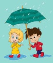 Girl walk and talk with a boy in a rainy day. Royalty Free Stock Photo