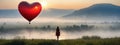 The girl walked in the Don't Forget Me flower field, looking at the heart-shaped tree ahead