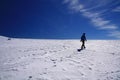 Girl walking alone on snow field