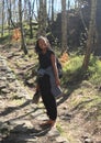 Girl walking barefoot on old stone path Royalty Free Stock Photo