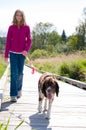 Girl walking a dog Royalty Free Stock Photo