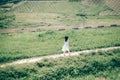 Girl walking in the garden