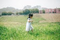 Girl walking in the garden