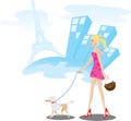 Girl walking in Paris with poodle dog Royalty Free Stock Photo