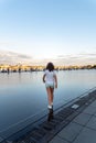 Girl walking on Water Mirror in Bordeaux