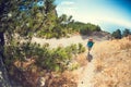 A girl with a backpack. Royalty Free Stock Photo