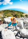 A girl with a backpack. Royalty Free Stock Photo