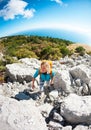 A girl with a backpack. Royalty Free Stock Photo