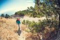 A girl with a backpack. Royalty Free Stock Photo