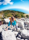 A girl with a backpack. Royalty Free Stock Photo