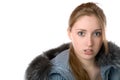 The girl in warm jacket with a hood isolated Royalty Free Stock Photo