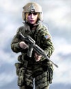 Girl warrior in a helmet and with assault rifle in their hands. Royalty Free Stock Photo