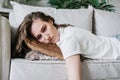 The girl was tired and lay down to rest. Royalty Free Stock Photo
