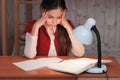 Girl was very tired to do homework Royalty Free Stock Photo