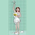 Girl washes in the shower. Vector color illustration.