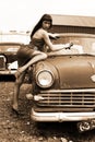 Girl washing car Royalty Free Stock Photo
