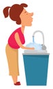 Girl washing hands, illustration, vector Royalty Free Stock Photo