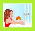 Girl washing her hands