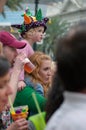 Girl watches parade on Mardi Gras