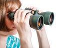 Girl watching through field glasses isolated Royalty Free Stock Photo