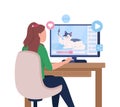 Girl watching funny videos on internet semi flat color vector character