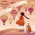 Girl watching hot air balloons Royalty Free Stock Photo