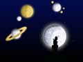 Girl watching the planets Royalty Free Stock Photo