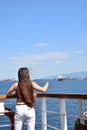 The girl watching the sea from the ferry Royalty Free Stock Photo