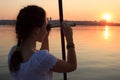 Girl watching spyglass Royalty Free Stock Photo