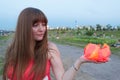 Girl with a water lanterns in her hand