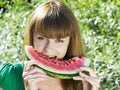 Girl with water-melon Royalty Free Stock Photo