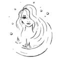 Girl water sea nymph mermaid black sketch