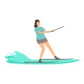 Girl water skiing icon cartoon vector. Board beach