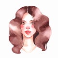 Cartoon girl. Watercolor female face